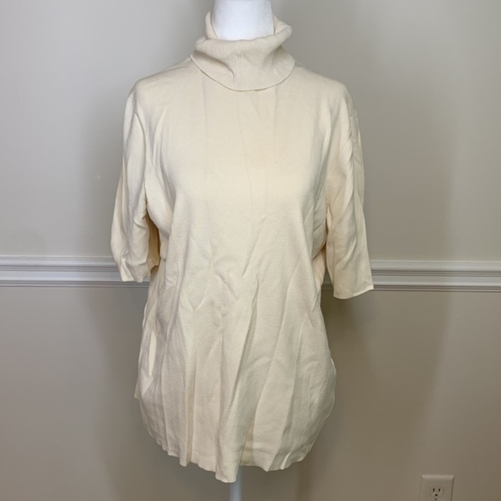 ANNE KLEIN Turtleneck Short Sleeve Cream Sweater/Blouse XL